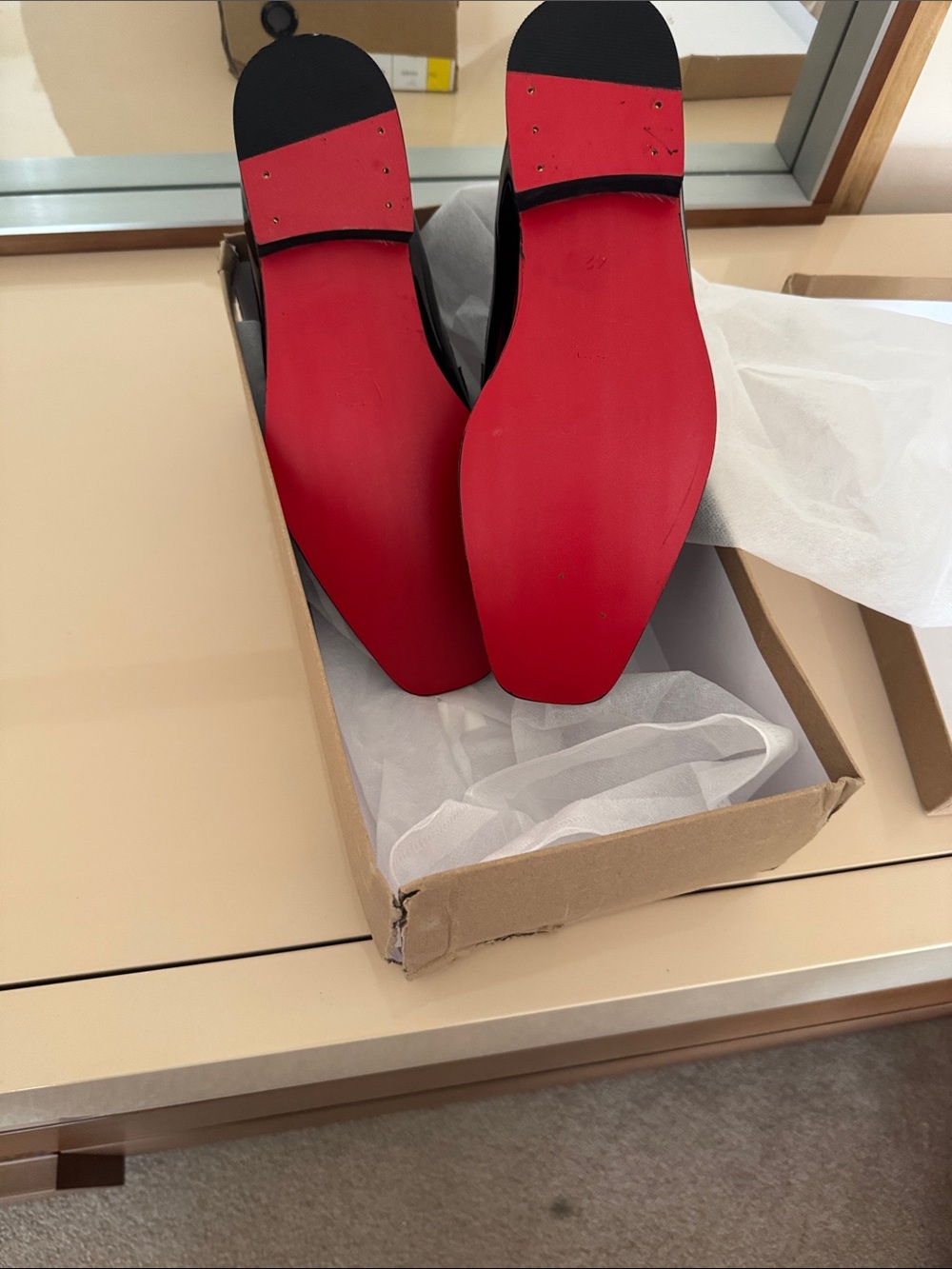 Christian Louboutin Black Patent Leather Loafer with Orange Bead Accents - Picture 3 of 5